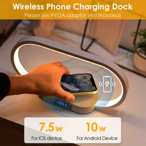 Bedside Table Lamp Touch Control Lamp With Clock Wireless Charging LED Desk Lamp Dimmable Nightstand Reading Lamp