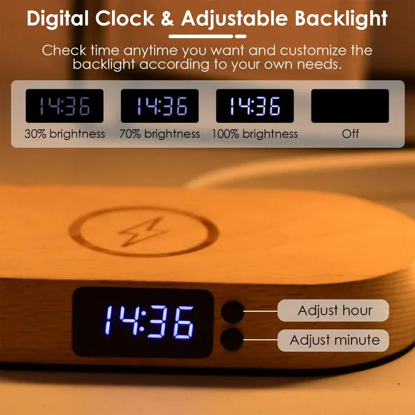 Bedside Table Lamp Touch Control Lamp With Clock Wireless Charging LED Desk Lamp Dimmable Nightstand Reading Lamp
